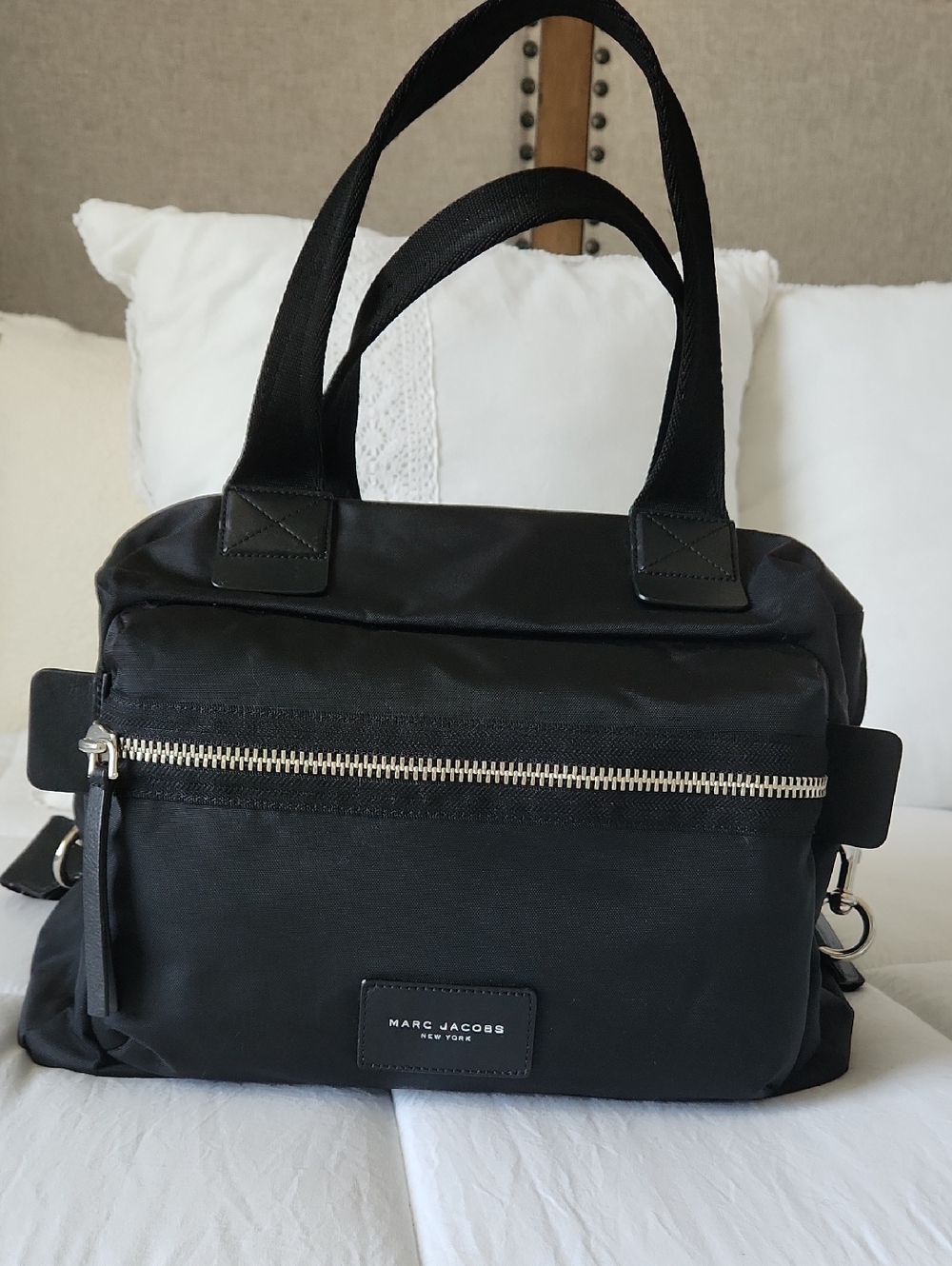 Marc Jacobs Baby Bag Black Nylon Tote with Front Zip Pocket